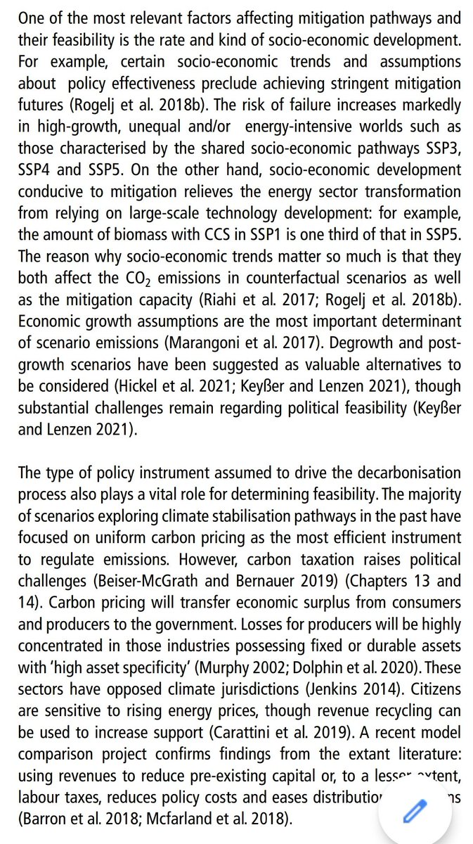 Je rappelle que le GIEC considère non seulement les scénarios de décroissance comme fantaisistes (à la fois sur les conséquences et l'acceptabilité), mais aussi considère les scénarios à forte croissance verte comme les plus plausibles et efficaces.
