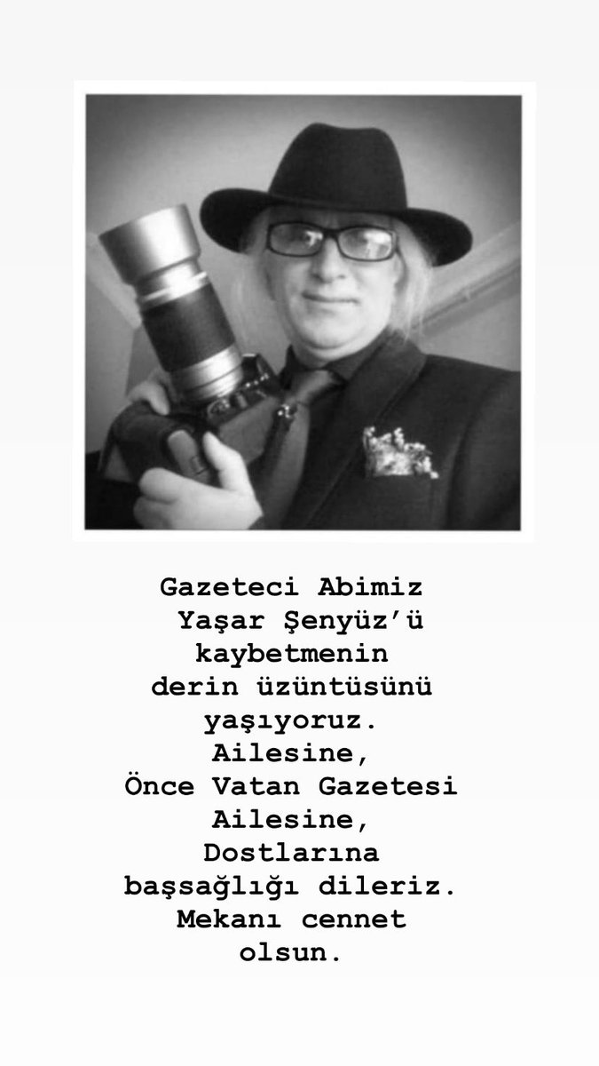 Gazeteci Abimiz #YaşarŞenyüz ü kaybetmenin derin üzüntüsünü yaşıyoruz. Ailesine, Önce Vatan Gazetesi Ailesine, Dostlarına başsağlığı dileriz. Mekanı cennet olsun.