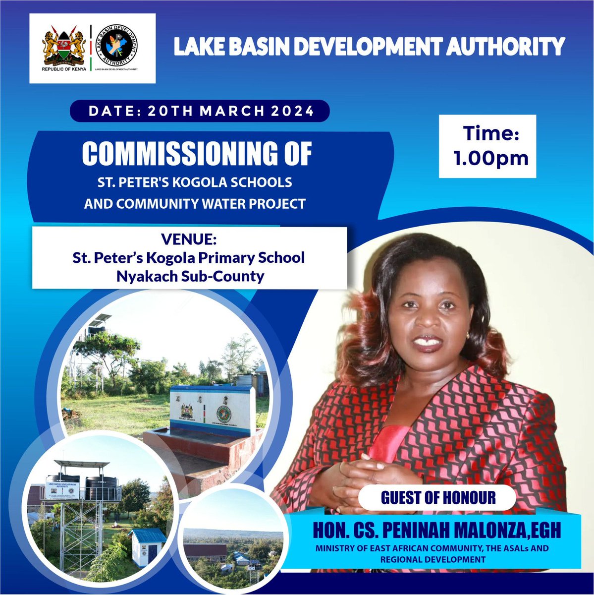 LBDAgov's tweet photo. CS @peninah_malonza will be Commissioning and Handing over St. Peter's Kogola Schools & CWP on 20/03/2024 from 1:00pm. The Community Water Projects will help in drought mitigation by providing clean and sustainable water for Schools and Community benefitting 6,000 households. @harsama_kello @WycliffeOchiaga  @EACAffairsKenya @ASALs_Regional
