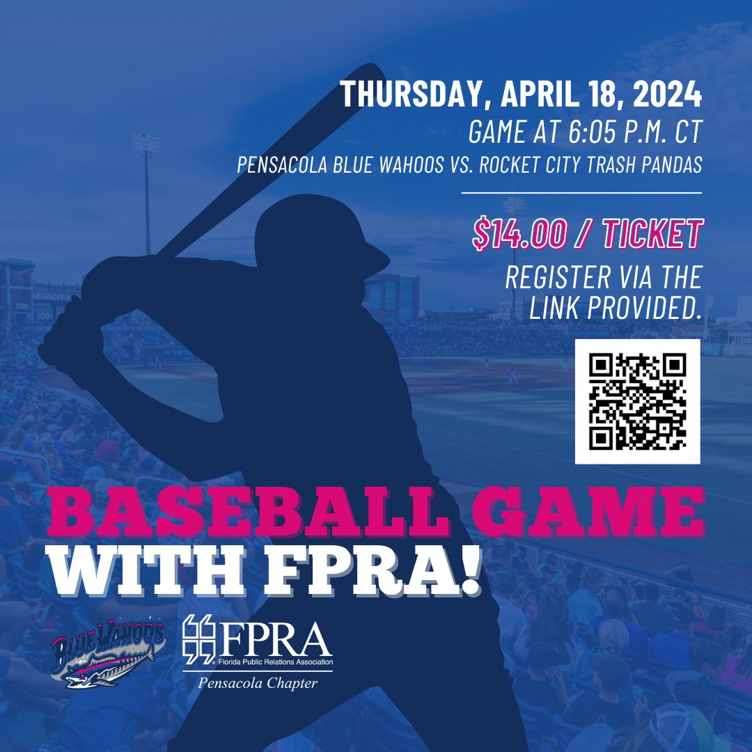 Baseball Game with FPRA! ⚾️👏 Experience the thrill of the game and support a great cause with an FPRA fundraiser at the Blue Wahoos game on April 18! Grab your tickets here ===> fevo-enterprise.com/event/Pensacola #FPRAPensacola #pensacolaflorida