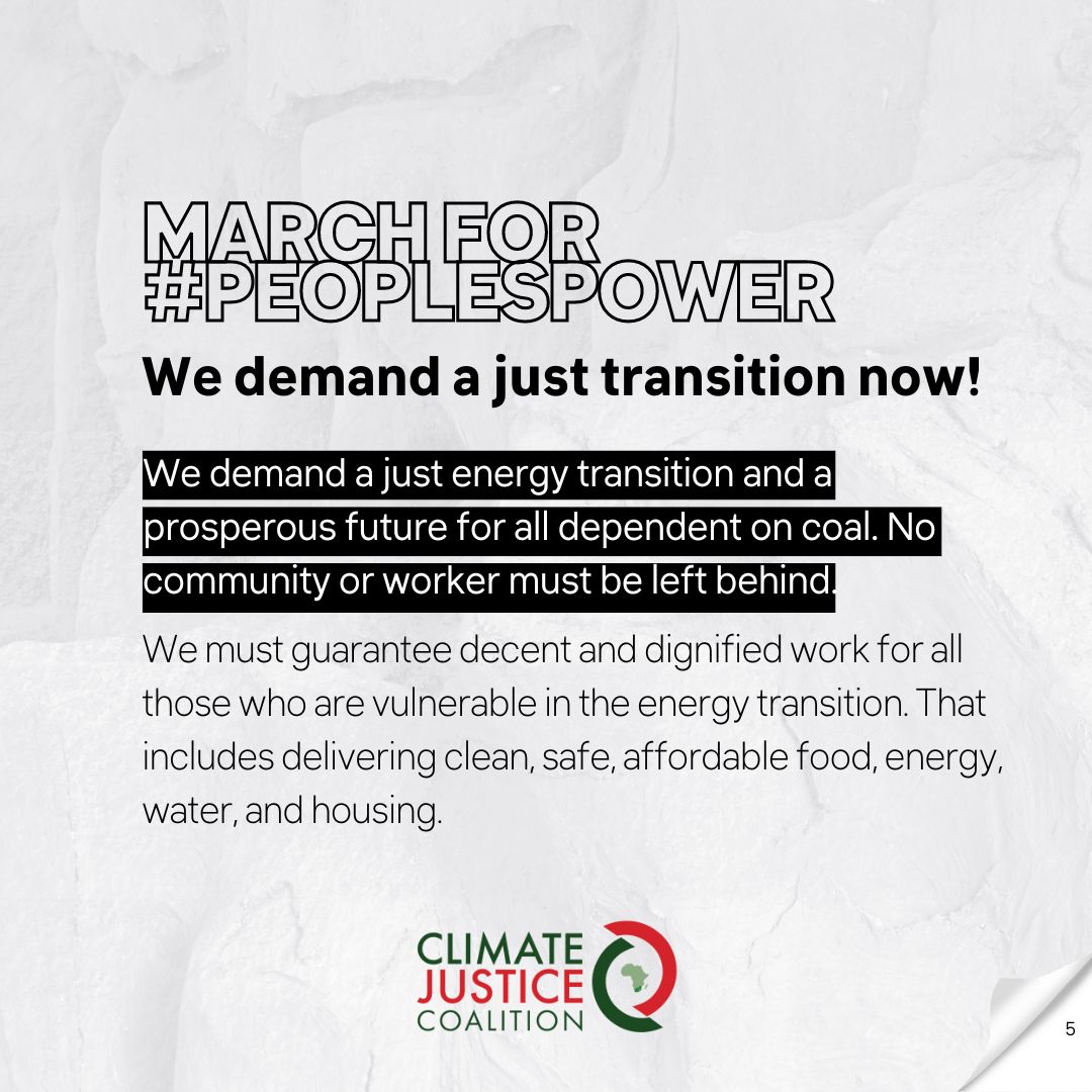 📢Climate change impacts hit hardest on those least able to adapt. We demand a socially-owned #JustTransition to ensure no community or worker is left behind. #PeoplesPower demands available here🖱️ bit.ly/3vbpZNz