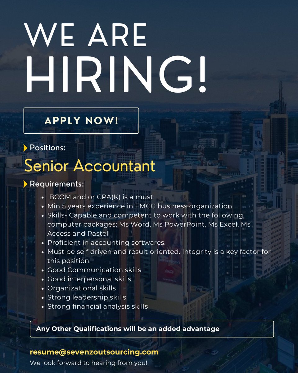 aone_ke's tweet photo. Join Our Team: 
We're seeking a Senior Accountant to join our dynamic team! Ready to elevate your career? Apply today and become part of our success story! 💼🌟 
#SeniorAccountant #CareerOpportunity https://t.co/EWnrfqruOb