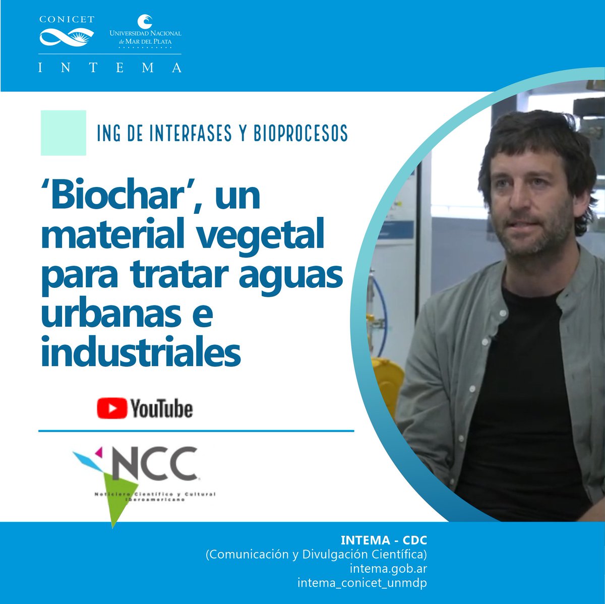 Conocé los proyectos de investigación sobre la contaminación del agua y soluciones sostenibles, videos cortos en el canal de youtube @INTEMA_CONICET_UNMdP

#CienciaArgentina #ScienceAndTech #ContaminaciónDelAgua #sostenibilidad 

<a href="/NCCIberoamerica/">Noticiero Científico y Cultural Iberoamericano</a> <a href="/canalunmdp/">Canal Universidad</a> <a href="/Conicetmdp/">CONICET Mar Del Plata</a> <a href="/unmdp/">Universidad Nacional de Mar del Plata</a>