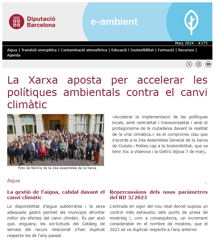 AccioClimaDIBA's tweet photo. 🆕#eAmbient #⃣ 1⃣7⃣5⃣❗️
🫧 Aquest mes @XarxaSost en portada i diversos continguts i recursos entorn de l'#Aigua perquè divendres 22 celebrem el Dia Mundial de l'Aigua 🫧
📧Recorda que pots subscriure't per rebre el butlletí a la teva bústia de correu👇
🔗https://t.co/G8g7TDWxKL https://t.co/9jq694F7Jx