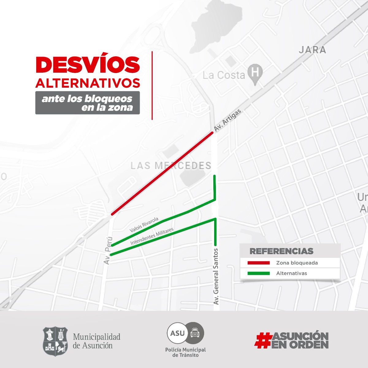 asu_transito's tweet image. IMPORTANTE | 
Alternativas al bloqueo de la Avenida Artigas entre Gral. Santos y Perú por manifestantes indígenas en el lugar.
📍Vehículos livianos y vehículos de porte mayor.