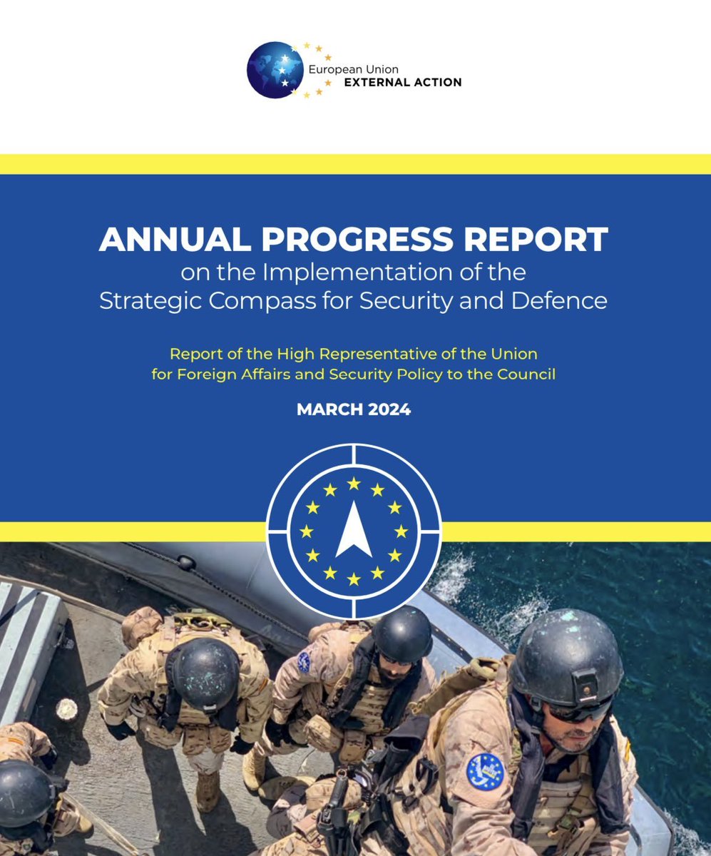 SatCen welcomes the 2024 @EU_EEAS Annual Progress Report on the Implementation of the #StrategicCompass, which highlights the efforts made in “reinforcing SatCen to increase the EU’s autonomous geospatial intelligence capacity”. Read the document here: bit.ly/43k0DtH
