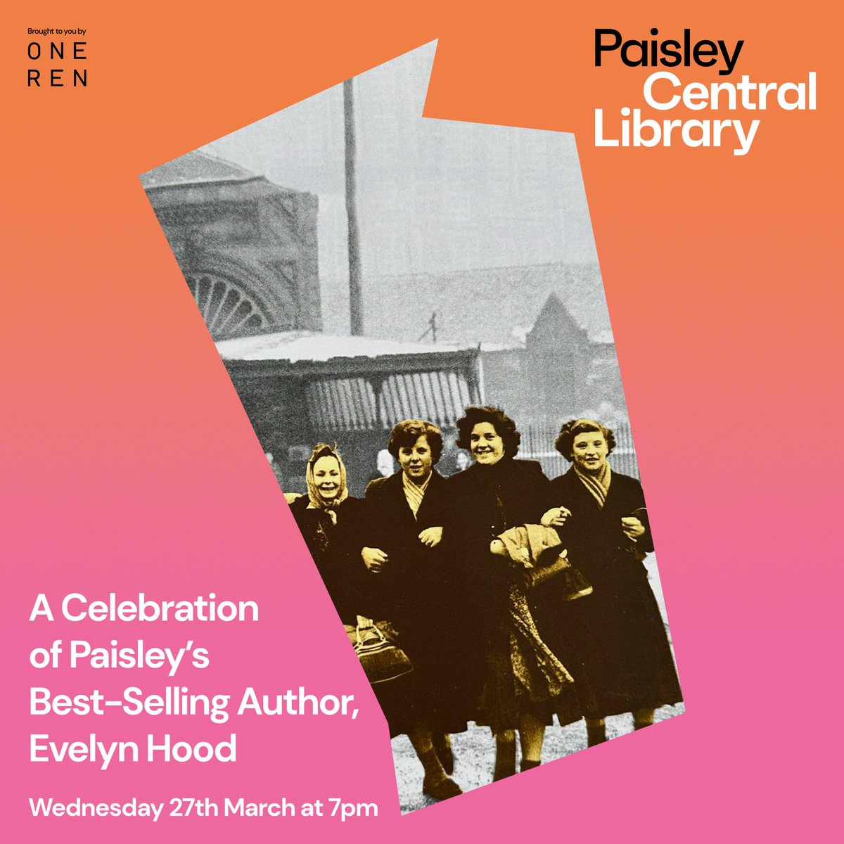 Last call for tickets to tomorrow's celebration of Evelyn Hood in Paisley Central Library! Don't miss out on an evening with Evelyn's son Simon, as we delve into her timeless works, including 'Mill Memories'. Wed 27 Feb at 7pm Book your FREE ticket👉 bit.ly/3vinWY8