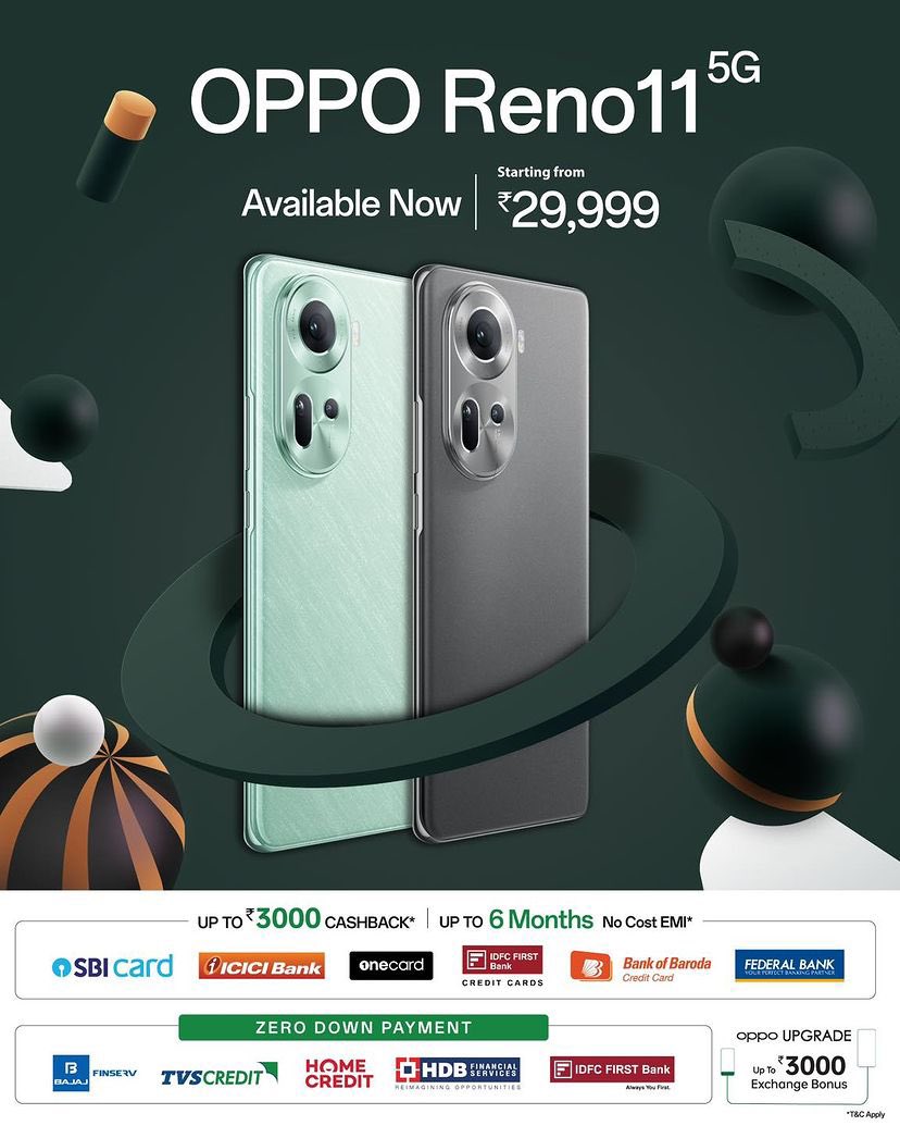 a9mobiles's tweet photo. Explore the all New Portrait Expert OPPO Reno11 5G. 
Available Now! 

8/128 - 29999/-
8/256 - 31999/-

10% Instant Discount On Select Bank Cards**

#A9Mobiles #Kalbadevi #Reno11 
#OppoReno11
#OppoReno115G
#OPPOReno11Series 📲
#ThePortraitExpert 📸 https://t.co/X16vLOozXI