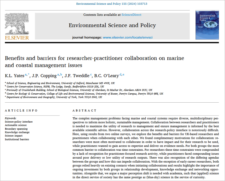 Under extensive human pressures, #marine &amp; #CoastalEcosystems need “holistic, sustainable management.” But researchers &amp; practitioners find collaboration “notoriously difficult.” <a href="/Yates_KL/">Katherine Yates</a> et al. found #PersonalRelationships are key to #ActionableResearch doi.org/10.1016/j.envs…