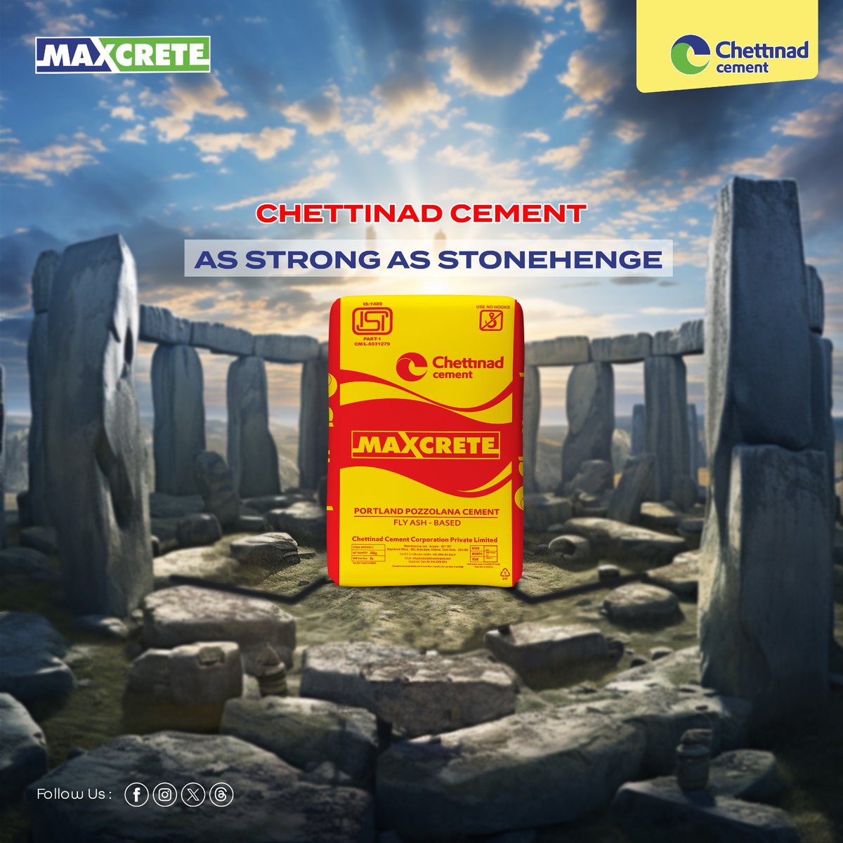 ChettinadCement's tweet photo. Maxcrete is a cutting-edge construction material designed to match the endurance of Stonehenge, ensuring unparalleled durability for any project.
#chettinadcements #maxcretecement #quality #Powerfulcement #buildingStrength #BuildingMaterials #maxcrete #supergrade #stronehenge https://t.co/VL2caDg9NT