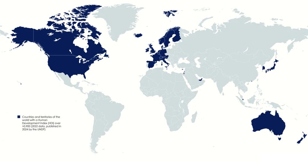 Países con un índice de desarrollo (IDH) por encima de 0,90. Lo que se considera primer mundo.