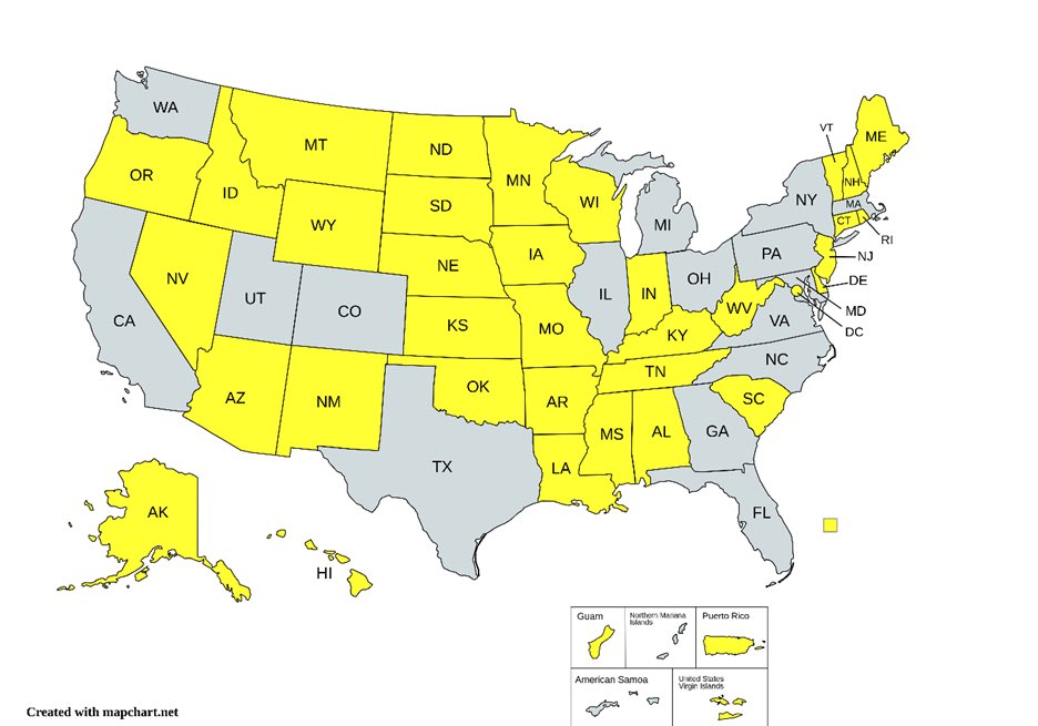 University #researchers from DEPSCoR-eligible states/territories (in yellow + PR, Guam, &amp; USVI): 

On April 25th, <a href="/UofOklahoma/">University of Oklahoma</a> will host researchers to learn about #DEPSCoR and #basicresearch opportunities from #DoD program officers. 

For more info:   epscor.ou.edu 
￼