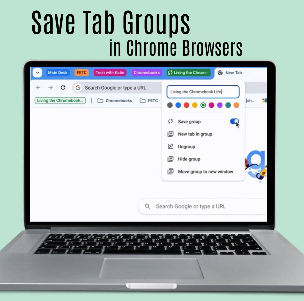 TechWithKatie's tweet image. I have another great tip for #GoogleChrome!
(👀 Read to the ⬇️⬇️ for the ultimate hack!)
I know you already use the Group Tab feature in Chrome. But in a recent update, you can now SAVE these groups!! Now, if your window closes or refreshes, you won’t lose the tabs!
(1/2)