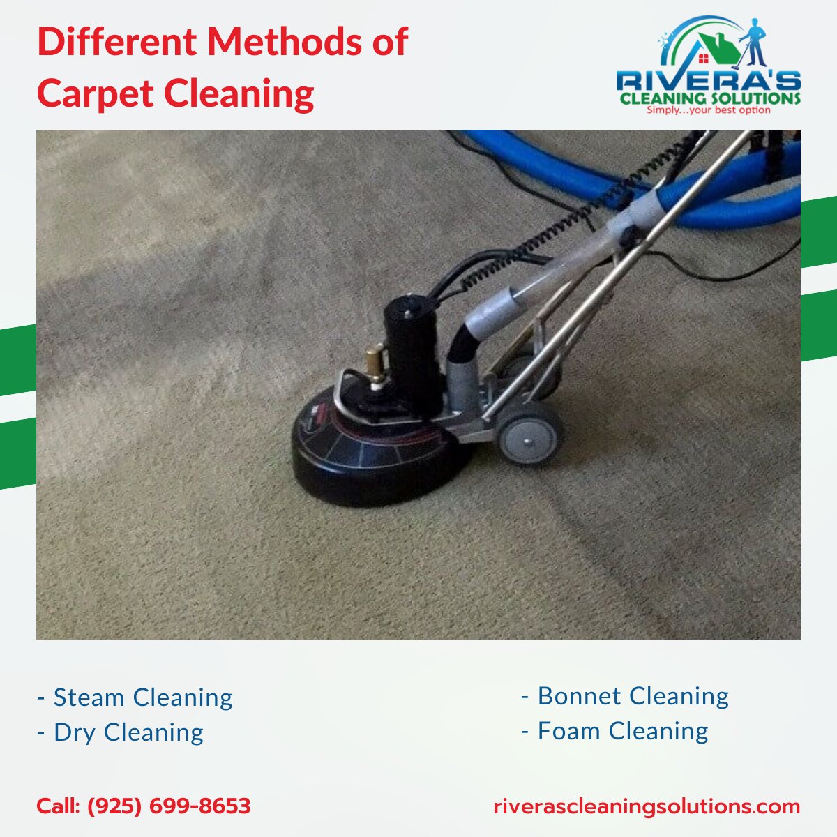 RiveraCleaning's tweet image. Explore the #variousmethods of #carpetcleaning! 💡 

From #steamcleaning and #drycleaning to bonnet cleaning and foam cleaning, discover the best approach to keep your carpets fresh and vibrant. Find the method that suits your needs and preferences.

🌐: riverascleaningsolutions.com