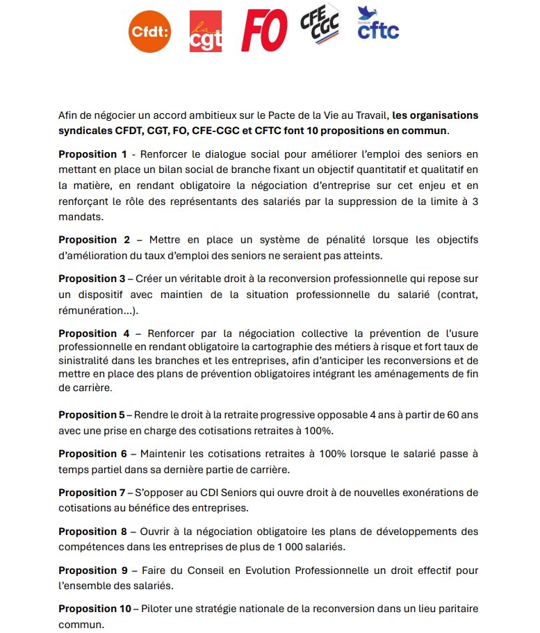 Pacte de la vie au travail : les propositions communes des organisations syndicales cfdt.fr/portail/presse… #seniors #formation #reconversionpro