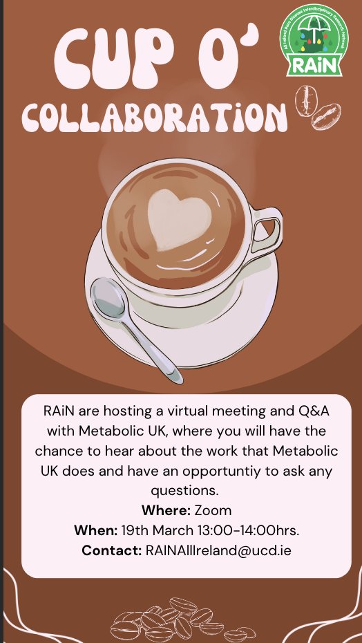 RAiNAllIreland's tweet photo. Join us at 1pm for a meeting with metabolic support UK!
Join using the following link: https://t.co/pocJ9Ycbht https://t.co/anoUkW7evP