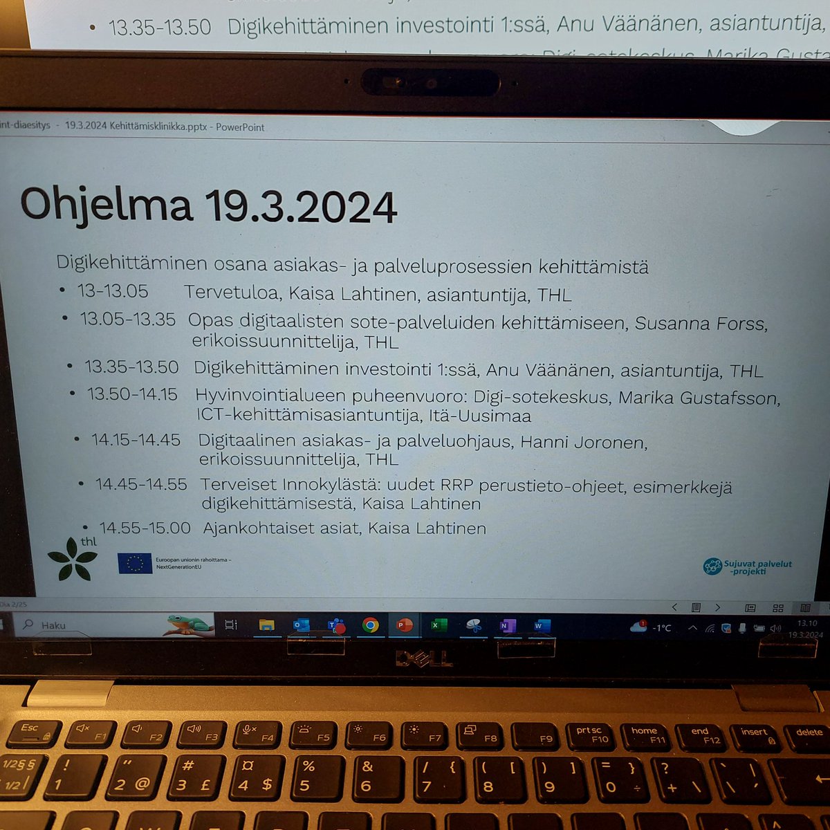 #sujuvatpalvelut -projektin #RRP kehittämisklinikka starttasi, linjoilla  170 kuulijaa! Mahtavaa!

Jos nyt vielä haluat hypätä mukaan, osallistumislinkki➡️ thl.fi/tapahtumakalen… 

Jos jatkossa esitysten materiaalit kiinnostavat, saavutettavat löytyvät innokyla.fi/fi/kokonaisuus…