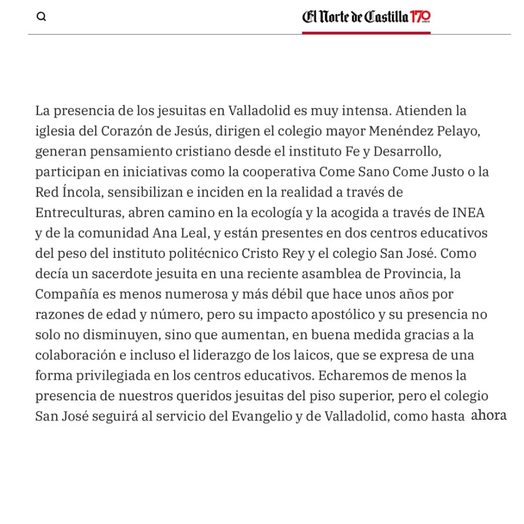 En el #DíadeSanJosé <a href="/nortecastilla/">El Norte de Castilla</a> publica este artículo de opinión de nuestro compañero Carlos Entrambasaguas que dice tanto en tan pocas palabras. "Siempre jesuitas" 

Esperamos que os guste 👆 📰🗞️ <a href="/CEntrambasaguas/">CarlosEntrambasaguas 🇺🇦 🇪🇺</a>

#colegioSanJosé