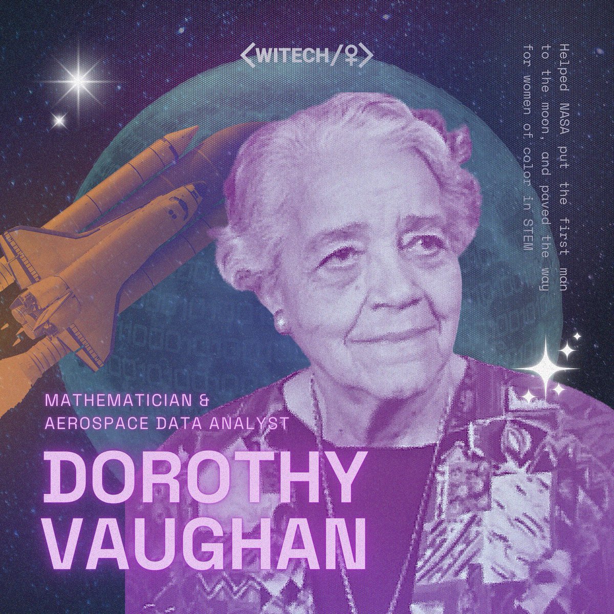 witechorg's tweet photo. #WomenInTechHistory
Her contributions to NASA led to the first man on the moon! 🚀🌕

Dorothy Vaughan is a respected mathematician who made history as NASA's first Female African-American supervisor. Her contributions to NASA played a role in the Apollo 11 moon landing! 🔭

(1/3) https://t.co/LmNnlCyU80