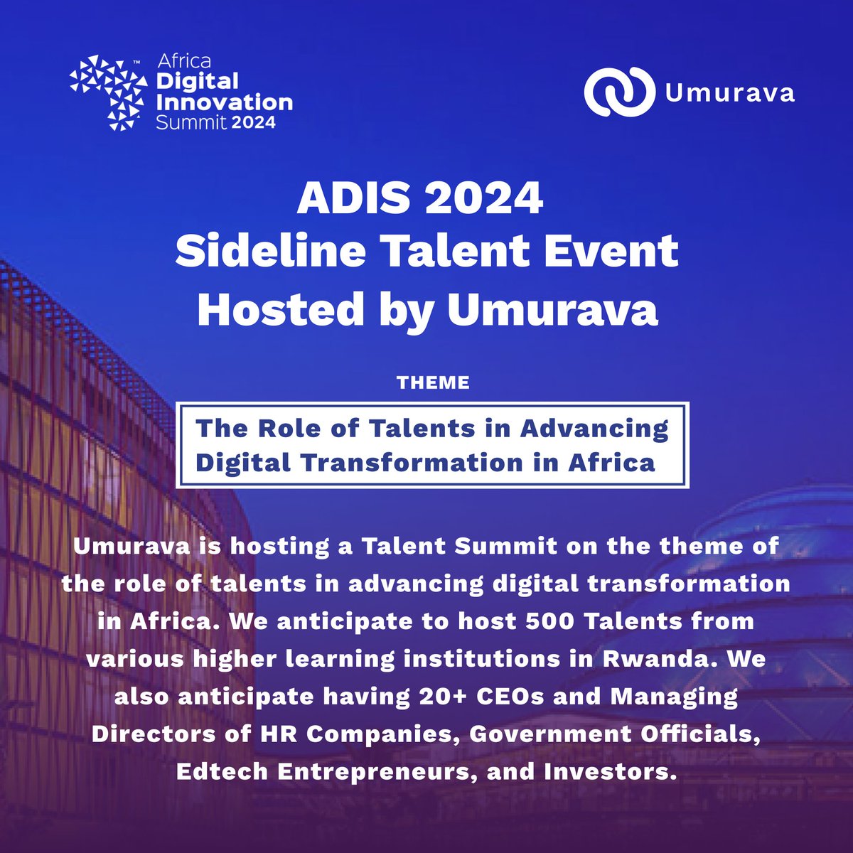 We are discussing the role of Talents in Advancing Digital  Transformation in Africa. We are bringing together talents, key players,  and decision-makers in HR and Edtech spaces👏.

Save the Date: on 25th March

Register here: lu.ma/c6fssa9a

#talent #ADIS2024