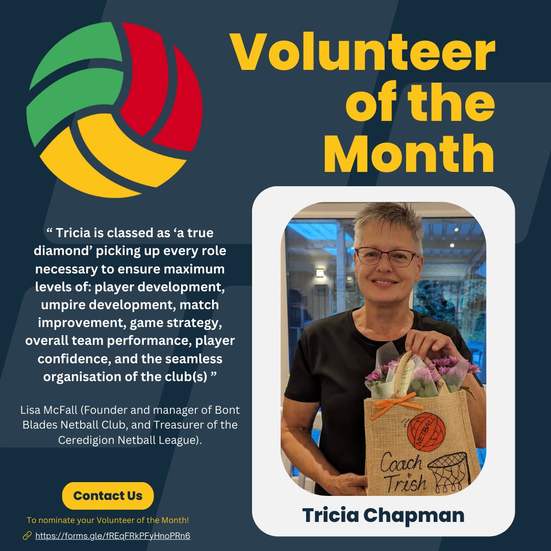 For more than 30 years, Tricia Chapman has been active in Ceredigion and had an immense impact on netball in the County and surrounding area. 👏 Because of her commitment, Tricia is our March Volunteer of the Month. 🏴󠁧󠁢󠁷󠁬󠁳󠁿 Read all about Tricia's work here: walesnetball.com/community-news…