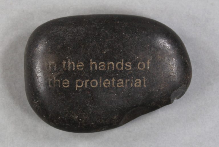 'In the Hands of the Proletariat' (2018) Engraved, polished stones created by New Zealand-based artist Fiona Jack in commemoration of her great grand- aunt, the Scottish suffragette Helen Crawfurd (née Jack). On display as part of: womenslibrary.org.uk/event/we-deser… #WomensHistoryMonth 1/