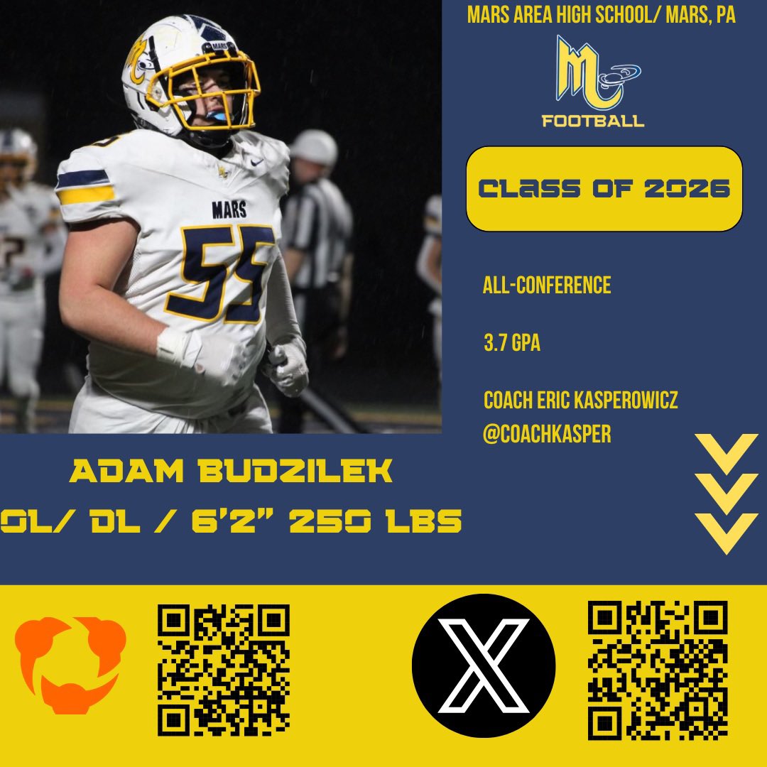 MarsHSFootball's tweet image. All eyes on the future…Class of 2026
OL/DL @AdamBudzilek 
#MarsMade 

👽🏈💪#WT2         👀👇