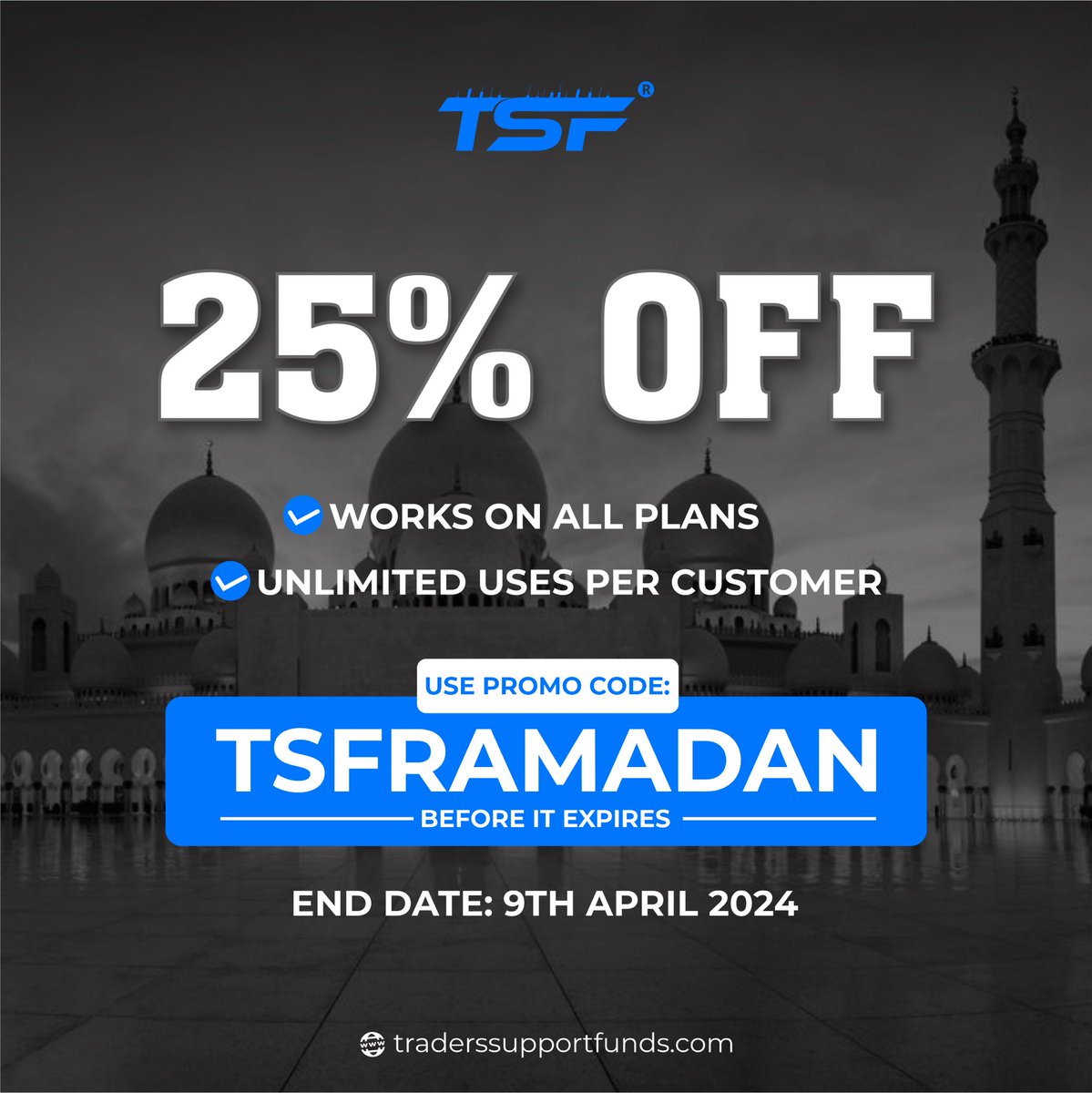 Tsupportfunds's tweet photo. It’s Ramadan season again, enjoy a 25% discount on all account purchases this season, remember to use the promo code 😊 https://t.co/xrgZhzEkWu
