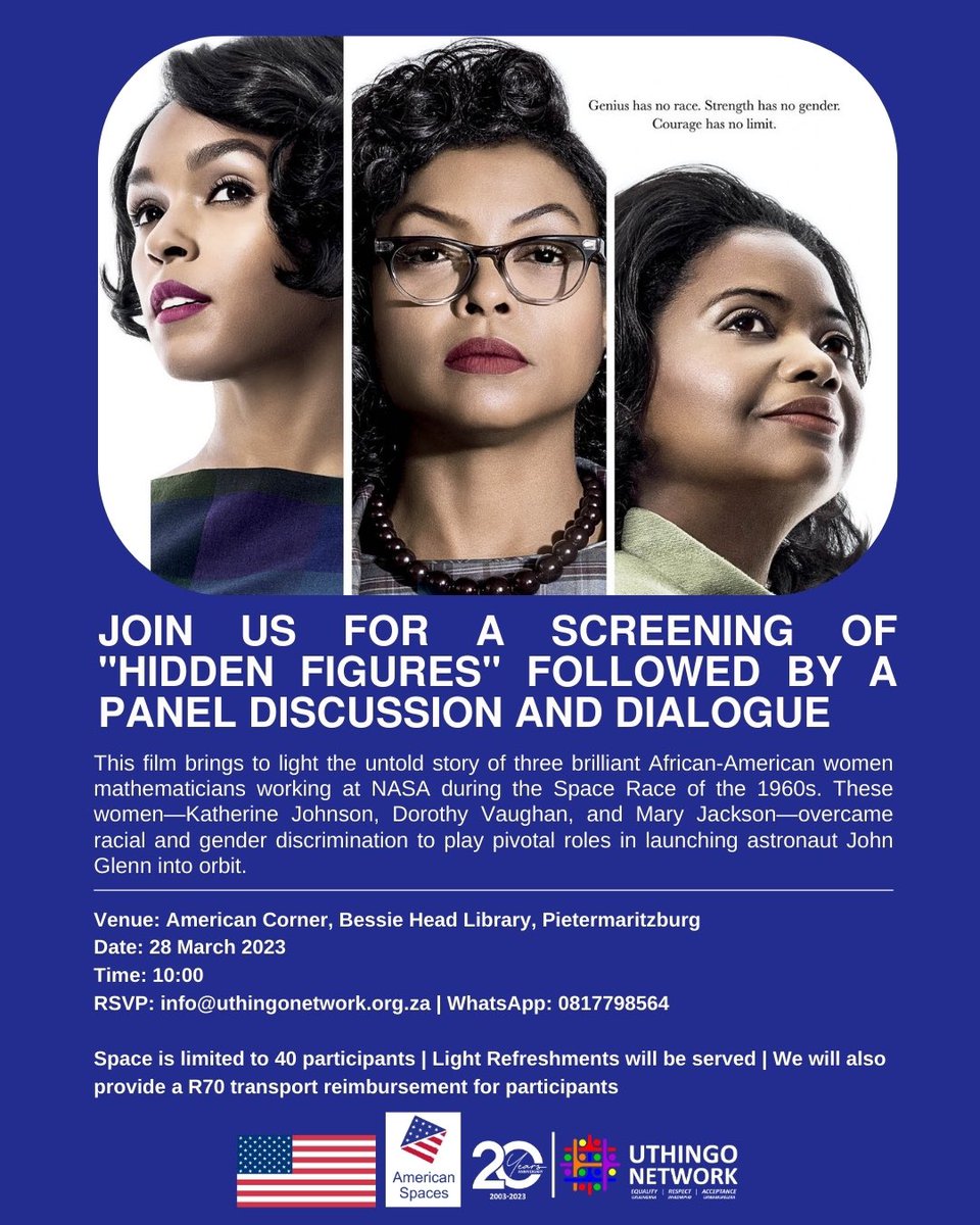 Join us for a special event commemorating International Women's Month with a screening of the film 'Hidden Figures.' Following the screening, we will delve deeper into themes of empowerment and representation with a dynamic panel discussion featuring inspiring women leaders.