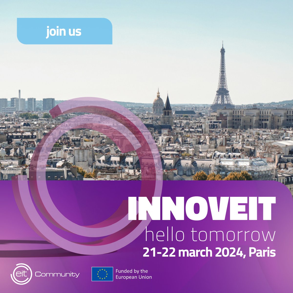 🚀 Join us at the #HelloTomorrow Global Summit in Paris on March 21-22, 2024! At the #INNOVEIT booth (#20), explore EIT Community initiatives like @GirlsGoCircular, @EITalumni , the @EITCampus , @EIT_HEI and more. Get your tickets now: hello-tomorrow.org/global-summit/