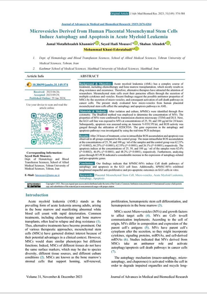 khani75mohammad's tweet photo. Mohammad Khani-Eshratabadi 
Original Article about Microvesicle, stem cell and Acute Myeloid Leukemia https://t.co/o3g4ZCNrpV