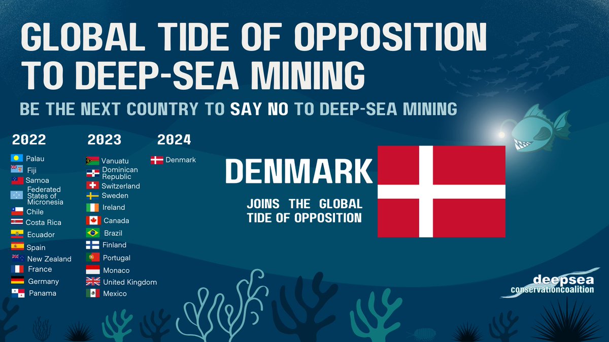 Congratulations to #Denmark on becoming the 25th country to say NO to #DeepSeaMining, yesterday at #ISA29 in Kingston. Science is clear, a moratorium is mandatory to protect our Ocean. #DefendTheDeep #DSM 🌊 @DeepSeaConserve @ISBAHQ