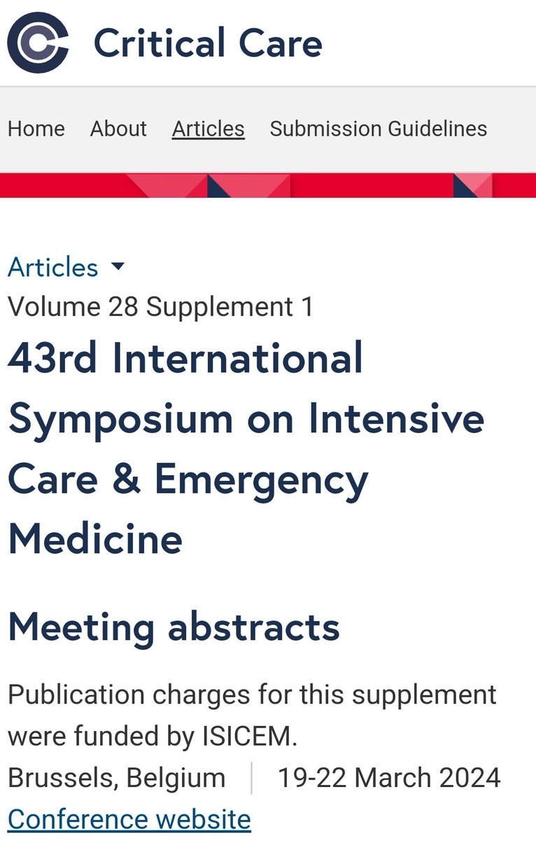 ISICEM's tweet photo. The #ISICEM24 abstracts selection have just been published in @Crit_Care  Don't miss the poster presentations this evening from 18:00 in the Exhibition area.
🔗 https://t.co/zGvBQ4ltRH https://t.co/to0C6GFYQH