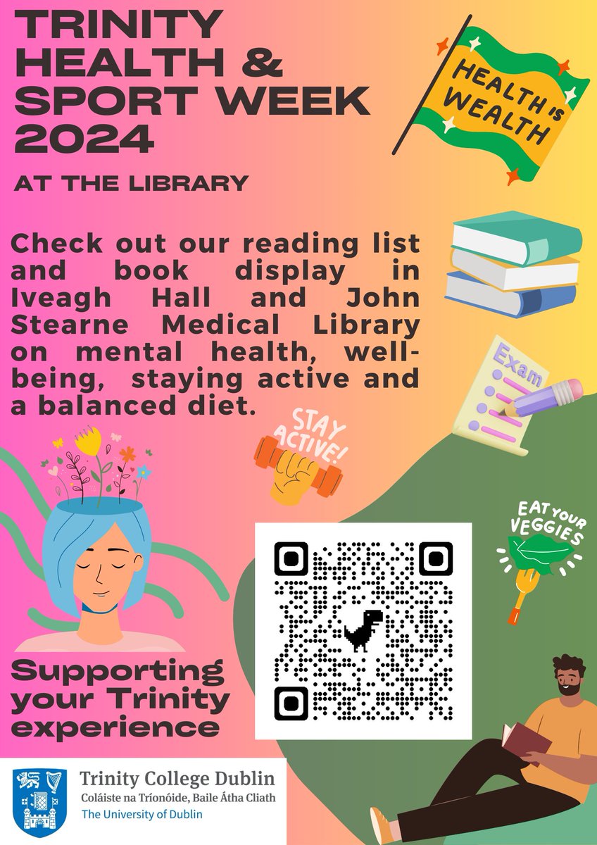 Happy Trinity #HealthAndSportsWeek 2024! We have a new book display in Iveagh Hall and the John Stearne Medical Library, and a reading list with lots of recommendations on food, healthy eating, mental health, wellbeing, sport, and more.