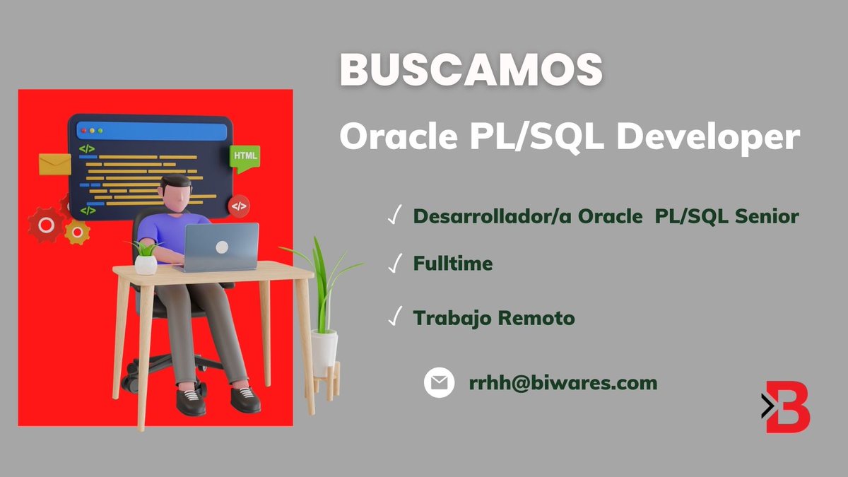 📌En @BiwaresOk estamos buscando🔎: ➡️Oracle PL/SQL Developer Senior 🏠#remoto 100% 📧 rrhh@biwares.com Más info en acortar.link/VR4Xhs #oracle #developer #hiring #SQL #trabajoar