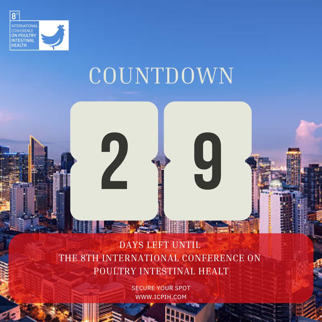 IHSIGsymposium's tweet photo. Just 29 days left until our 8th International Conference on Poultry Intestinal Health. We can't wait to see everyone in Manila! 🐔 

https://t.co/tPECdnLf39

#icpih #conference #poultry https://t.co/t86p3ctIWt