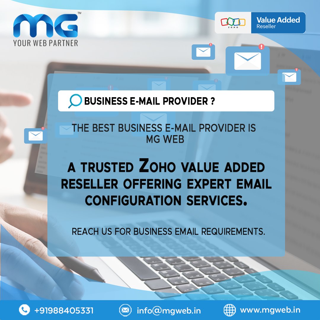 MGWEB_IN's tweet photo. Ready to streamline your business communication? Choose MG WEB, the top business email provider and Zoho reseller! Contact us for expert configurations today! 📧💼 

#BusinessEmail #Zoho #EmailConfiguration #ProfessionalServices #MGWEB https://t.co/5H13b6QmsI