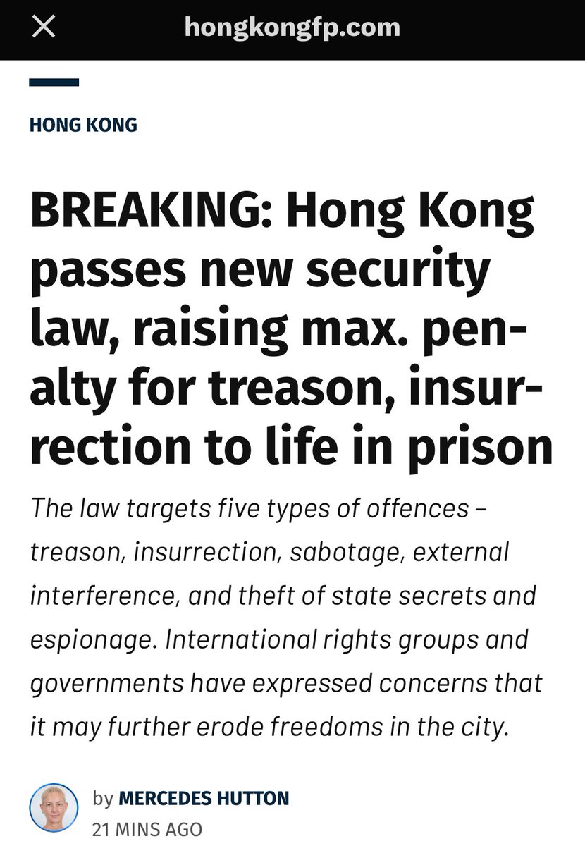 Additional draconian “security” law has been passed unanimously in Hong Kong as if we are in Beijing or North Korea. Rule of law is fully undermined in the once international city and financial centre. It is tough for Hongkongers, but many of us do persist. Reported by: @hkfp