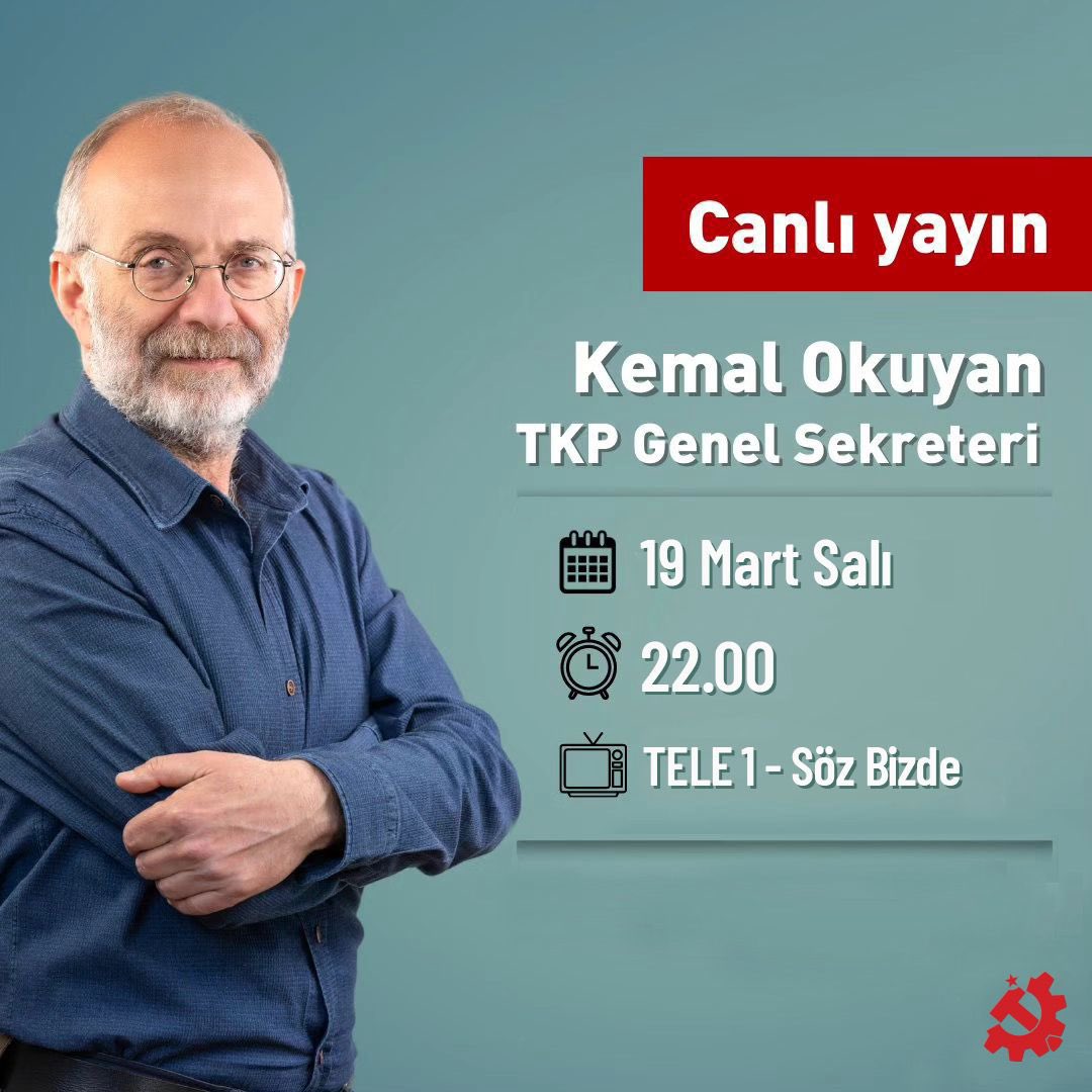 📺 TKP Genel Sekreteri Kemal Okuyan (<a href="/OkuyanKemal/">Kemal Okuyan</a>) bugün saat 22.00’de Tele1’de Söz Bizde programının konuğu olacak.