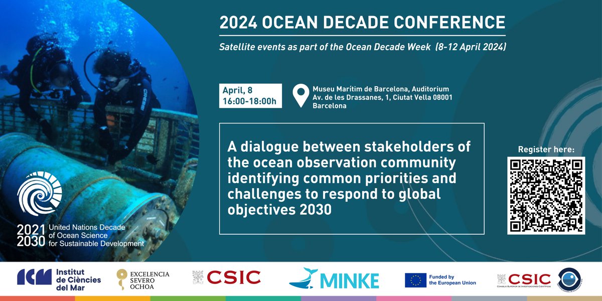 🚨Soon! @MINKE_project is organising a satellite event for the UN #OceanDecade conference, with the collab of @IEOoceanografia #MEDSHIP Join us on 8 April at 4pm (CEST) in the Maritime Museum of Barcelona Info & Registration 👉 shorturl.at/nqB78