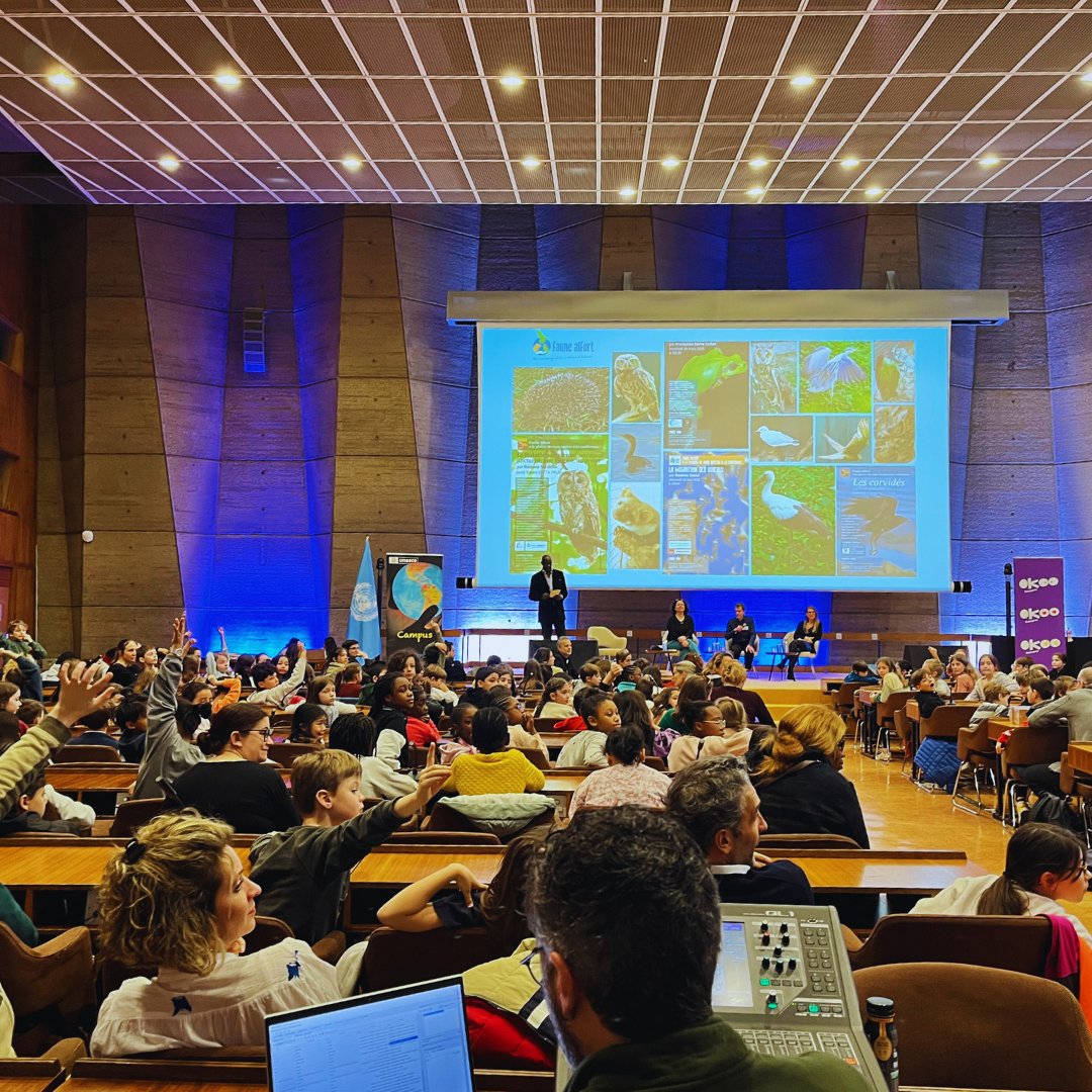 🌟Today, #UNESCOCampus opened its doors for 300 primary school students to talk, discuss and share the importance of #biodiversity, with the projection of 🎥 Le Refuge d’Audrey, an animation series that presents the wonders and challenges of biodiversity in a entertaining way.
