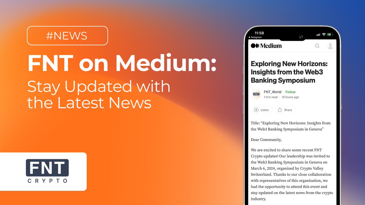 We've had a #Medium account for quite some time now, where we regularly publish articles about events happening in #FNT.
Check it out here:
medium.com/@FNT_World/exp…

Video about how it was: instagram.com/reel/C4QCNeErN…

#CryptoValleyConference2024 #Crypto #Conference