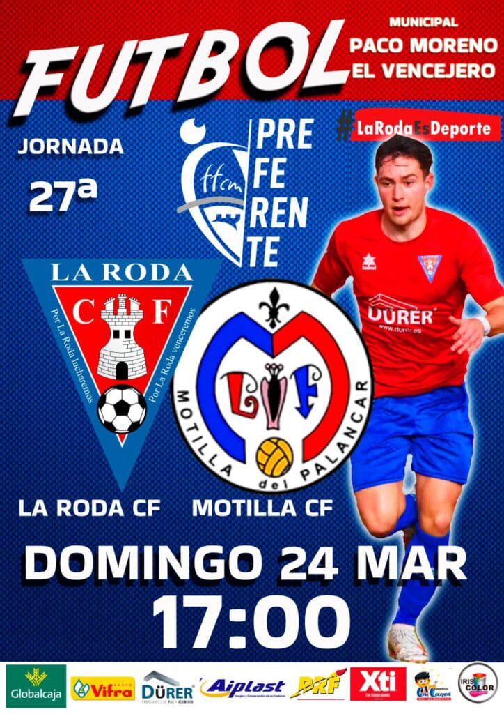 Hola afición 👋🏽👋🏽‼️

Este Domingo juega nuestro equipo masculino!

Volvemos al Paco Moreno‼️

Os esperamos ‼️‼️🔴🔵

🏟️ Paco Moreno El Vencejero 
🕔17:00
🆚 <a href="/Motillacf/">Motilla CF</a>
Jornada 27

<a href="/ventanas_durer/">Durer Ventanas</a> <a href="/Aiplast_/">Aiplast</a> <a href="/teleroda/">TELERODA</a> <a href="/radiolaroda/">Radio La Roda</a>
#LaRodaEsDeporte