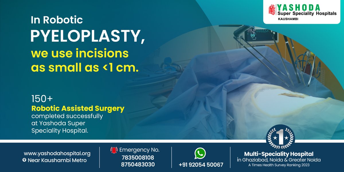 yashodamedicity's tweet photo. #RoboticPyeloplasty has multiple benefits–one of which is a consistent success rate even in complex urological situations. To know more, contact our Robotic Department directly at +91 92054 50067
#UrologyAdvancements #MinimallyInvasiveSurgery https://t.co/toF1rqd7Ee