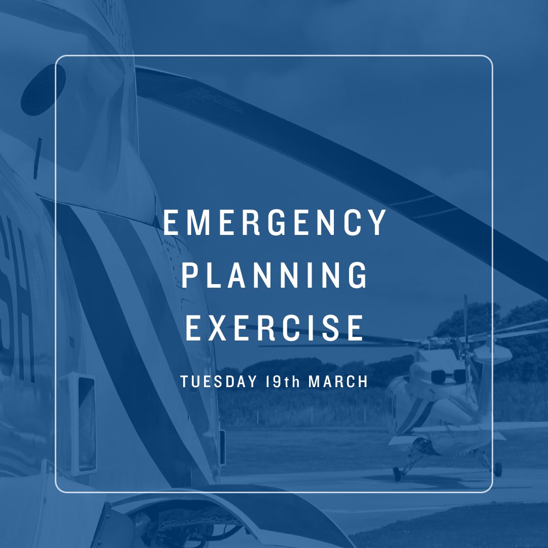 🚨 NOTICE TO THE PUBLIC - An emergency exercise will take place at and around Penzance Heliport this evening, Tuesday 19th March, involving local emergency services. There’s no need to be alarmed; this is all part of routine local emergency planning and preparedness. Thank you.