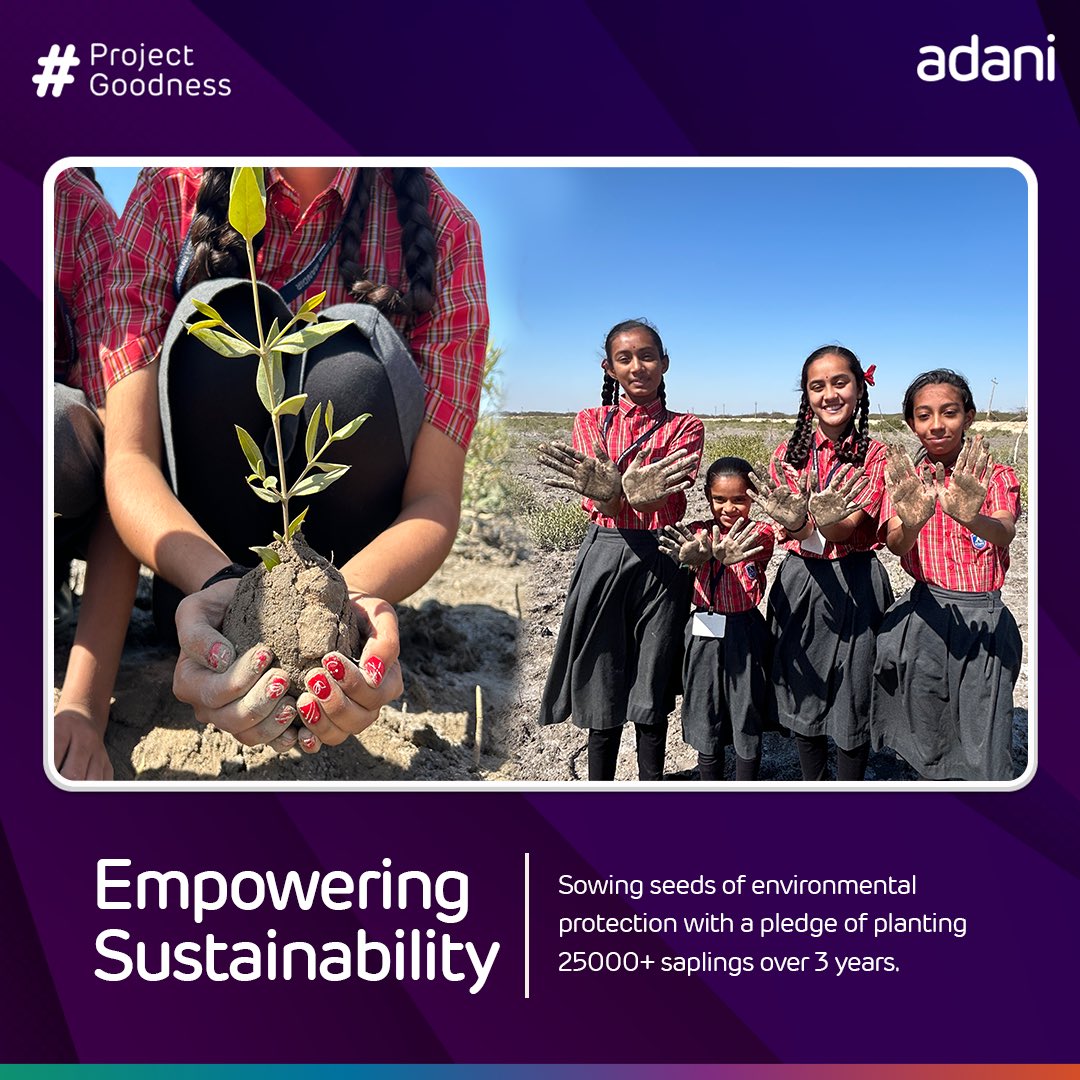 Students of #Adani Vidya Mandir, Bhadreshwar, run by @AdaniFoundation have taken a step towards #climate action and committed to the #SustainableDevelopmentGoals by pledging to plant 25,000+ saplings over 3 years on their school premises and outside, including mangroves.