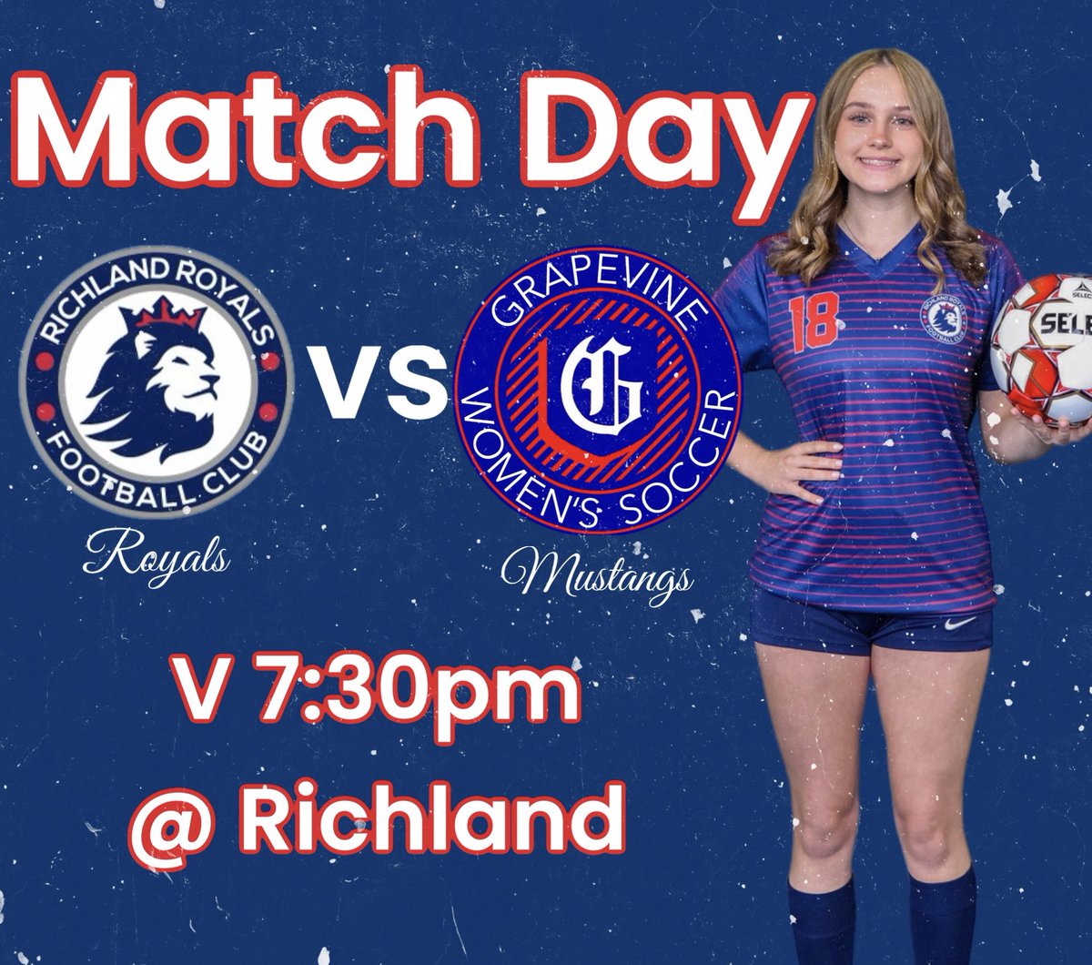 Final District Match of the season tonight vs Grapevine at Richland. Let’s go Royals! YNWA @Gosset41 @dfwvarsity @LethalSoccer @DFW_Girls_HS_VS @tascosoccer @Richlandhigh @RoyalsSoccerRHS @BirdvilleISD