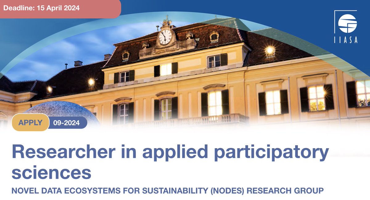 We are #hiring!!! We are looking for an outstanding researcher to support @IIASAVienna Novel Data Ecosystems for Sustainability (NODES) team with research activities in environmental #citizenscience. iiasa.ac.at/employment/job…