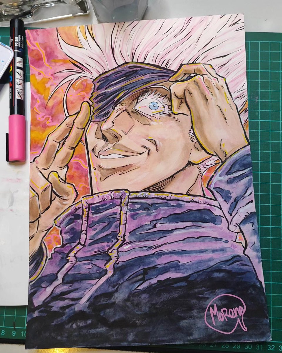 MorenoArtist's tweet photo. Here it is my version of #Gojo from #JujutsuKaisen

#artbyhumans #jujutsukaisenfanart #originalart https://t.co/2K7fJpBjup