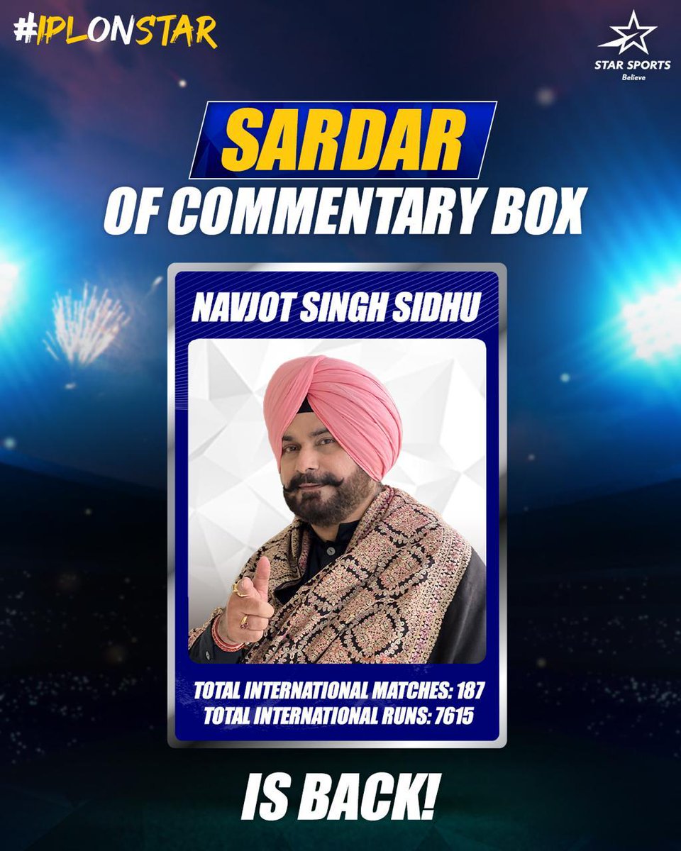 naushadmalik97's tweet photo. Navjot Singh Sidhu will be doing commentary for Star Sports in IPL 2024.

- The good old Sony days are back...!!! ⭐

#Navjot
#MunawarWarriors #MunawarKiJanta #MunawarFaruqui𓃵 #Netflix
#Ipl2024
#cskvsrcb #ipltickets
#RoyalAnnouncement #KingCharles #KateMiddleton https://t.co/6VST1HoqSj